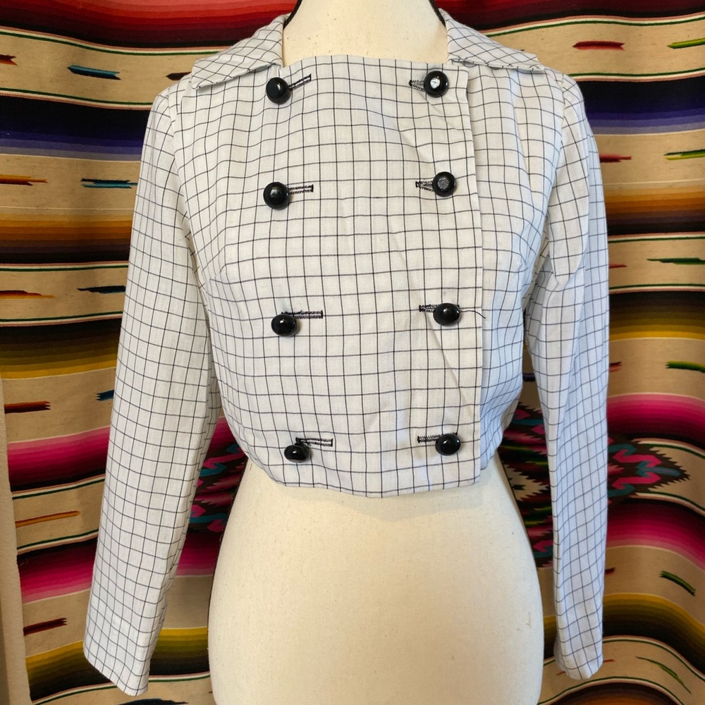 60s VINTAGE MOD WINDOWPANE BLACK AND WHITE JACKET